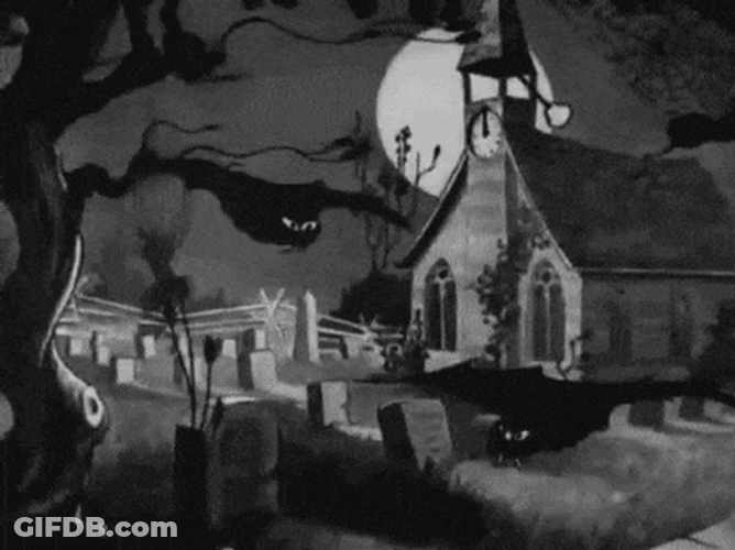 Vintage Halloween Haunted House Bats GIF