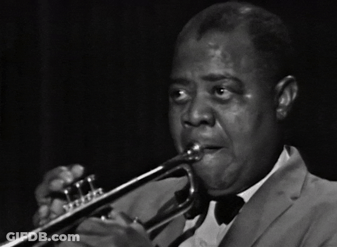 Vintage Louis Armstrong Playing Bugle GIF