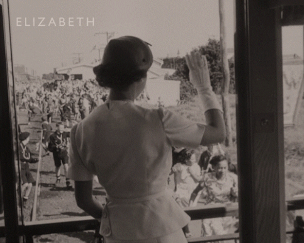 Vintage Queen Elizabeth Waves GIF