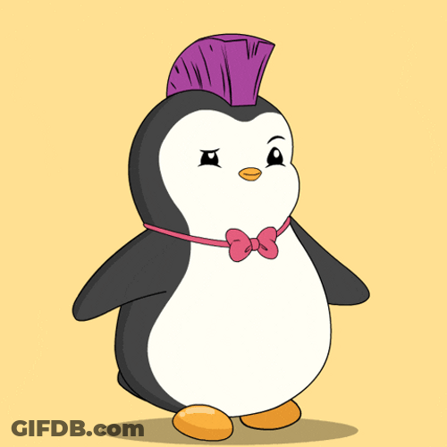Violet Haired Penguin Shrugs GIF