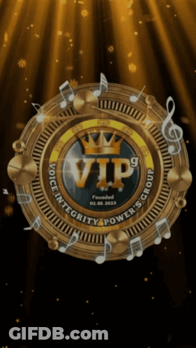 VIP9 Voice Integrity Powers Group Logo With Musical Notes GIF
