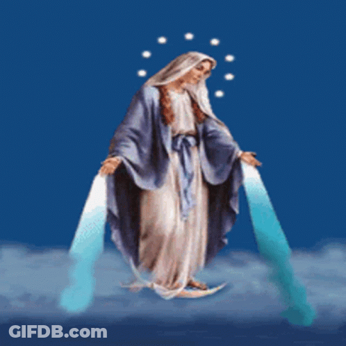 Virgin Mary Surrounded By Flowers And Stars GIF