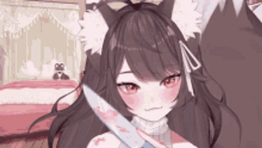 Virtual Tuber Foxplushy Bloody Knife Yandere GIF