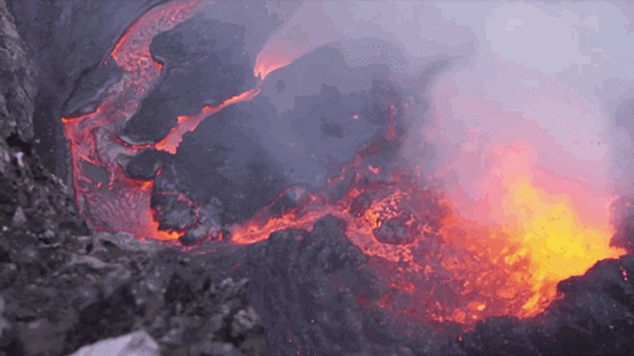 Volcano Crater Splashing Lava GIF