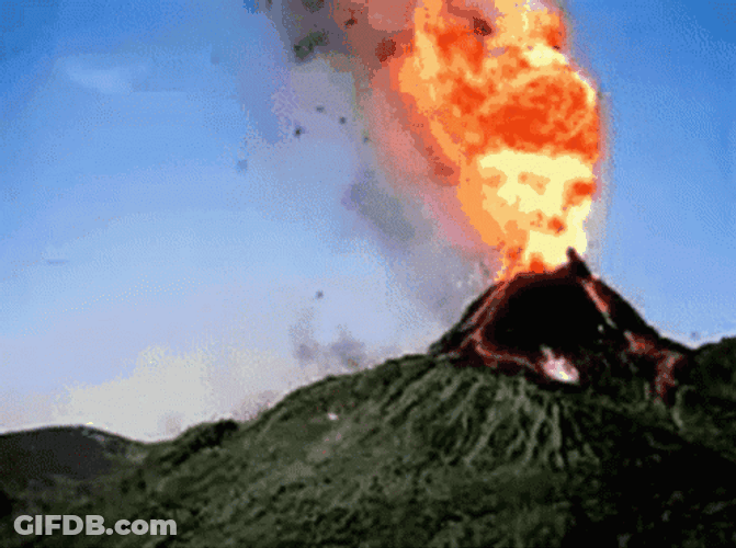 Volcano Eruption Island Fire Smoke Old Footage GIF