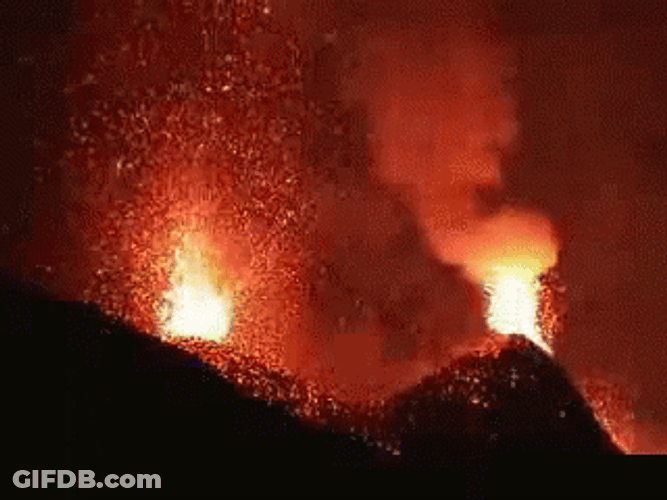 Volcano Eruption Mount Etna Two Vents GIF