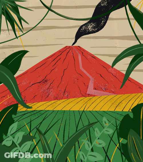 Volcano Landscape Plants Trees GIF