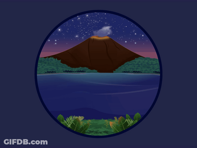 Volcano Meteors Stars Animation GIF