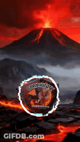 Volcano With Community Text GIF