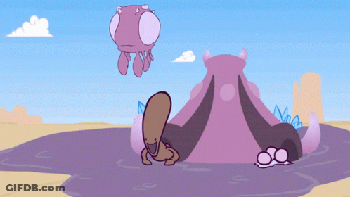Volcano With Purple Monster Flying Over GIF