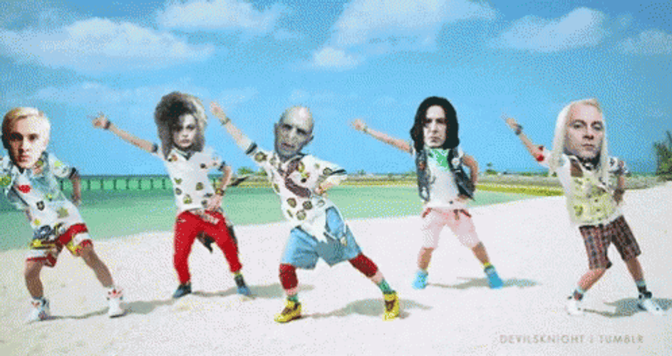 Voldemort Dancing In To Beach With Friends GIF