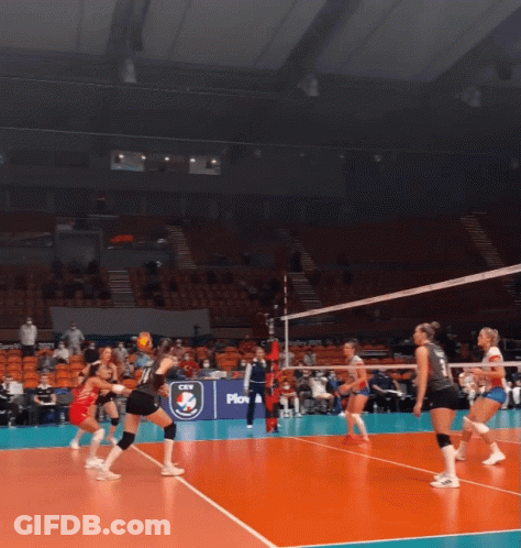 Volleyball Game In Stadium With CVV Banner GIF