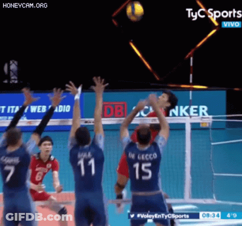 Volleyball Player Number 15 Jumping To Block Ball GIF