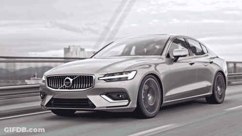Volvo Car Driving On Highway With Bridge GIF