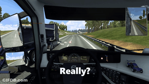 Volvo Truck Driving Down Highway Saying Really GIF