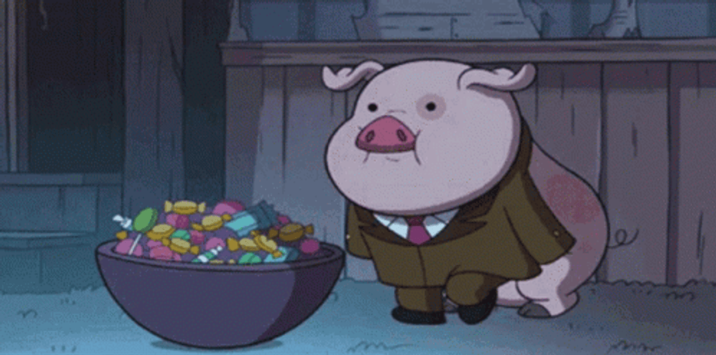 Waddles Eating Halloween Candy GIF