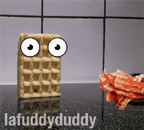 Waffle Bread Wobbly Eyes Falling Over GIF