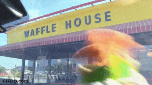 Waffle House With Yellow Awning And Rainbow GIF