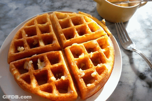 Waffle On Plate With Fork And Syrup GIF
