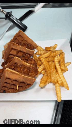 Waffle Sandwich With French Fries GIF