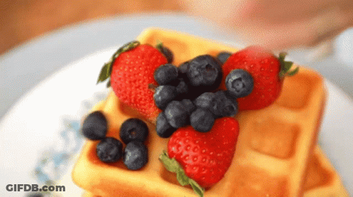 Waffle Topped With Strawberries And Blueberries GIF