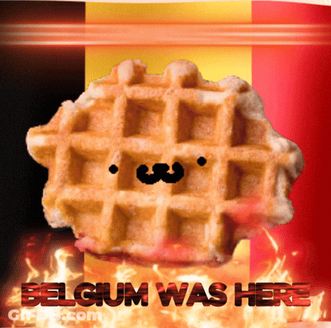 Waffle With Mustache Saying Belgium Was Here GIF