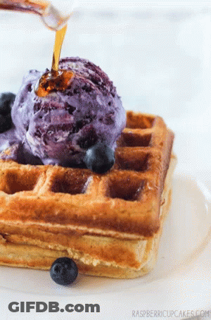 Waffle With Purple Ice Cream Scoop GIF