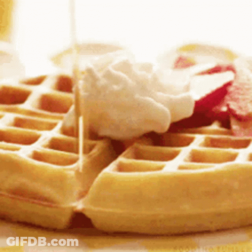 Waffle With Whipped Cream And Strawberries GIF