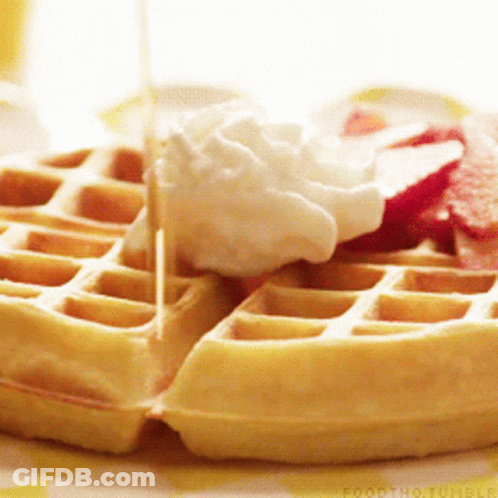 Waffle With Whipped Cream And Strawberries GIF