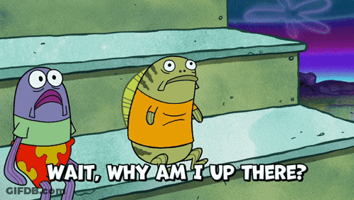 Wait Why Am I Up There Is Written On A Cartoon GIF