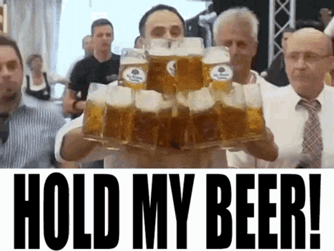 Waiter Carrying Beer Glasses Hold My Beer GIF