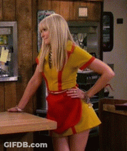 Waitress In Yellow And Red Outfit GIF