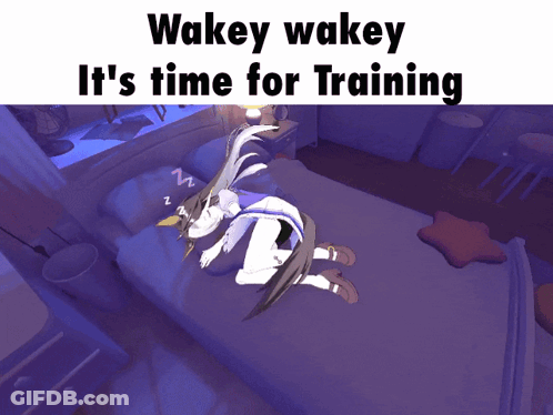 Wakey Wakey It 'S Time For Training Written On A Purple Background GIF