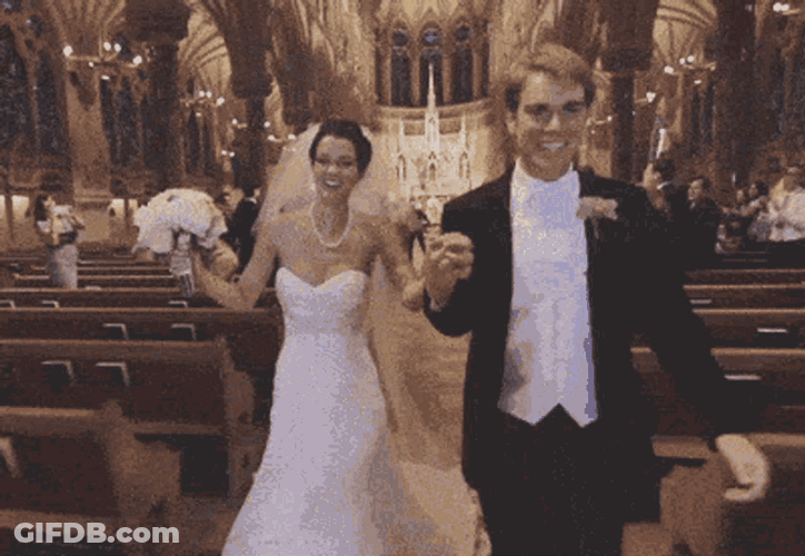 Walking Couple Marriage Water Splashed GIF