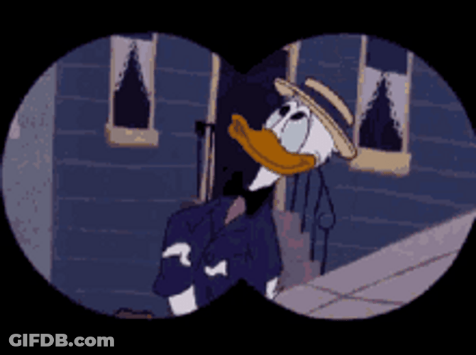 Walking Donald Duck Telescope Excited Date GIF