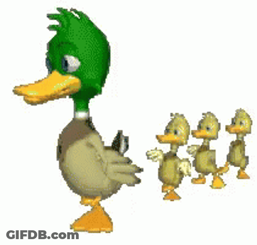 Walking Ducks In Line Follow Mother Pixel Art GIF