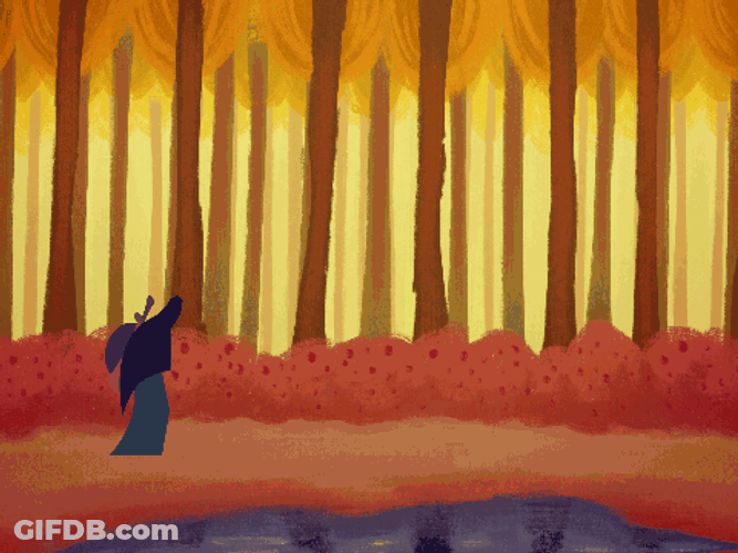 Walking In Orange Forest Animation GIF