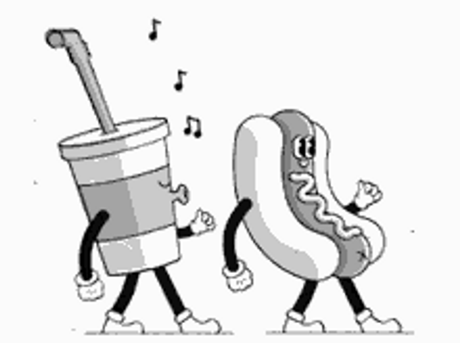 Walking Snack Hotdog Soda Drink Music Whistle GIF