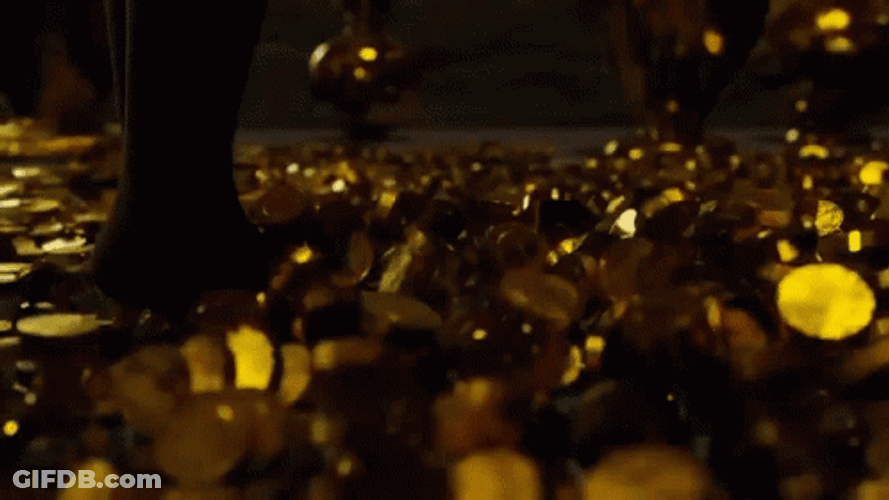 Walking Through Gold Coins GIF