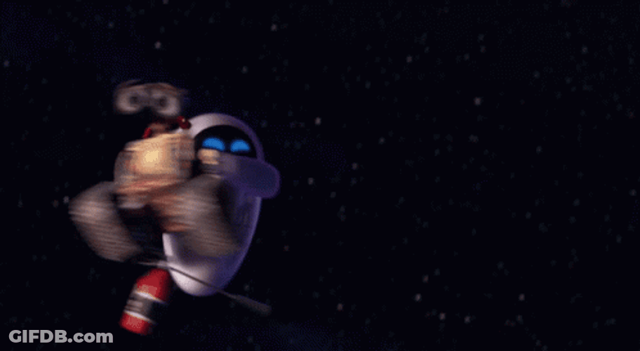 Wall E Eve Spinning Around Space GIF