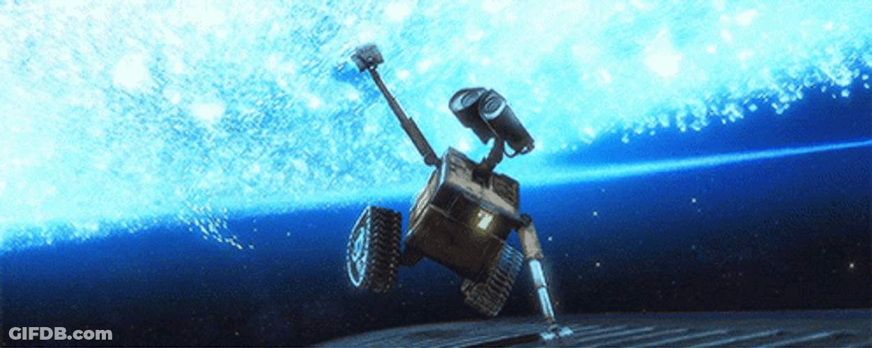 Wall E Flying Under Shimmering Stars GIF