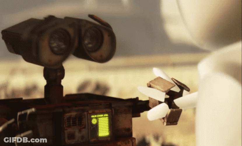 Wall E Holding Eves Robotic Hands GIF