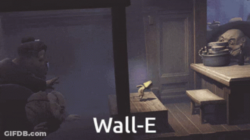 Wall-E Poster With Monsters On Table GIF