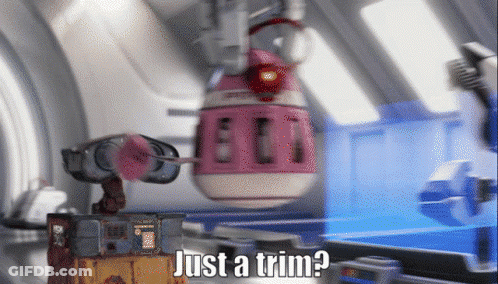 Wall E Says " Just A Trim " While Cleaning A Pink Object GIF