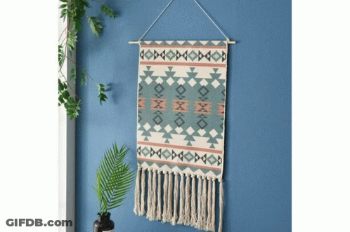 Wall Hanging With Geometric Pattern And Fringe GIF