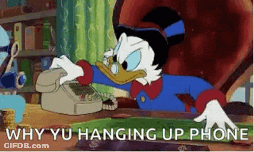 Walt Disney Angry Scrooge McDuck Hang Up Phone GIF