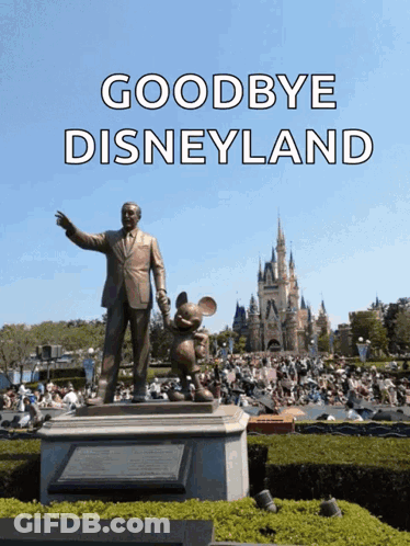 Walt Disney Statue And Mickey Mouse Goodbye GIF