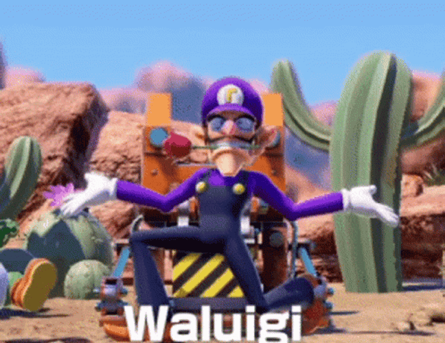 Waluigi Kneeling With Rose Final Pose GIF