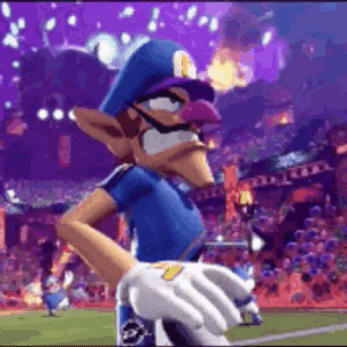 Waluigi Walking Confidently Inside Arena GIF