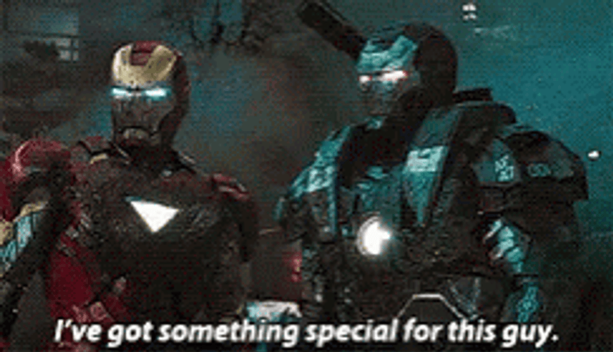 War Machine And Iron Man With Dirty Armors GIF
